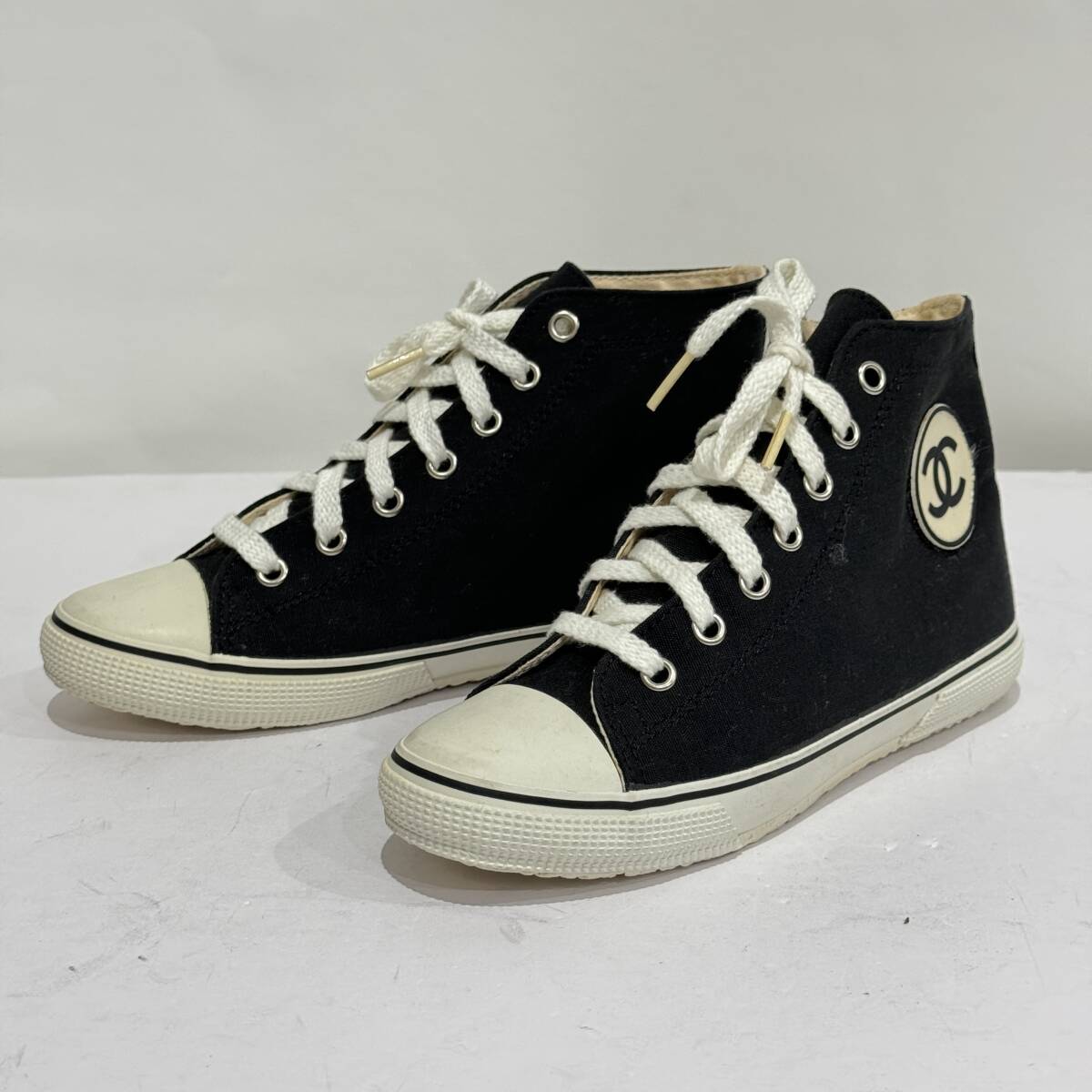 CHANEL シャネル CC ココマーク ハイトップ キャンバス スニーカー 37 Y-323841拍卖