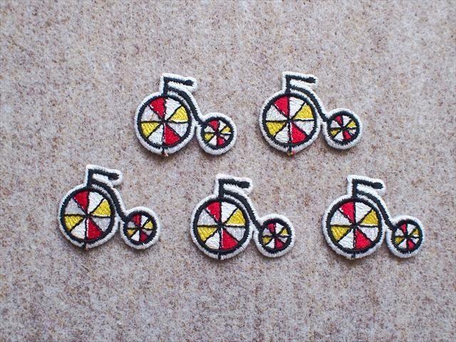 レトロ手芸雑貨*アイロンでつく・可愛い刺繍アップリケ・クラシックな自転車・5枚セット☆パッチ装飾リメイクワッペン拍卖