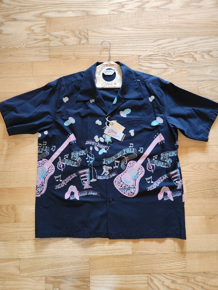SALE! 送料込★東洋 STAR OF HOLLYWOOD スター・オブ・ハリウッド SH39312 ROCK'N'ROLL GUITAR CALIFORNIA USA 半袖シャツ ブラック L拍卖