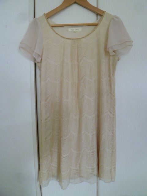 Rope Picnic/ロペピクニック◇アイボリー総レースデザインフリル袖ワンピース38◇フォーマル結婚式膝丈半袖ジュン◇A77op拍卖