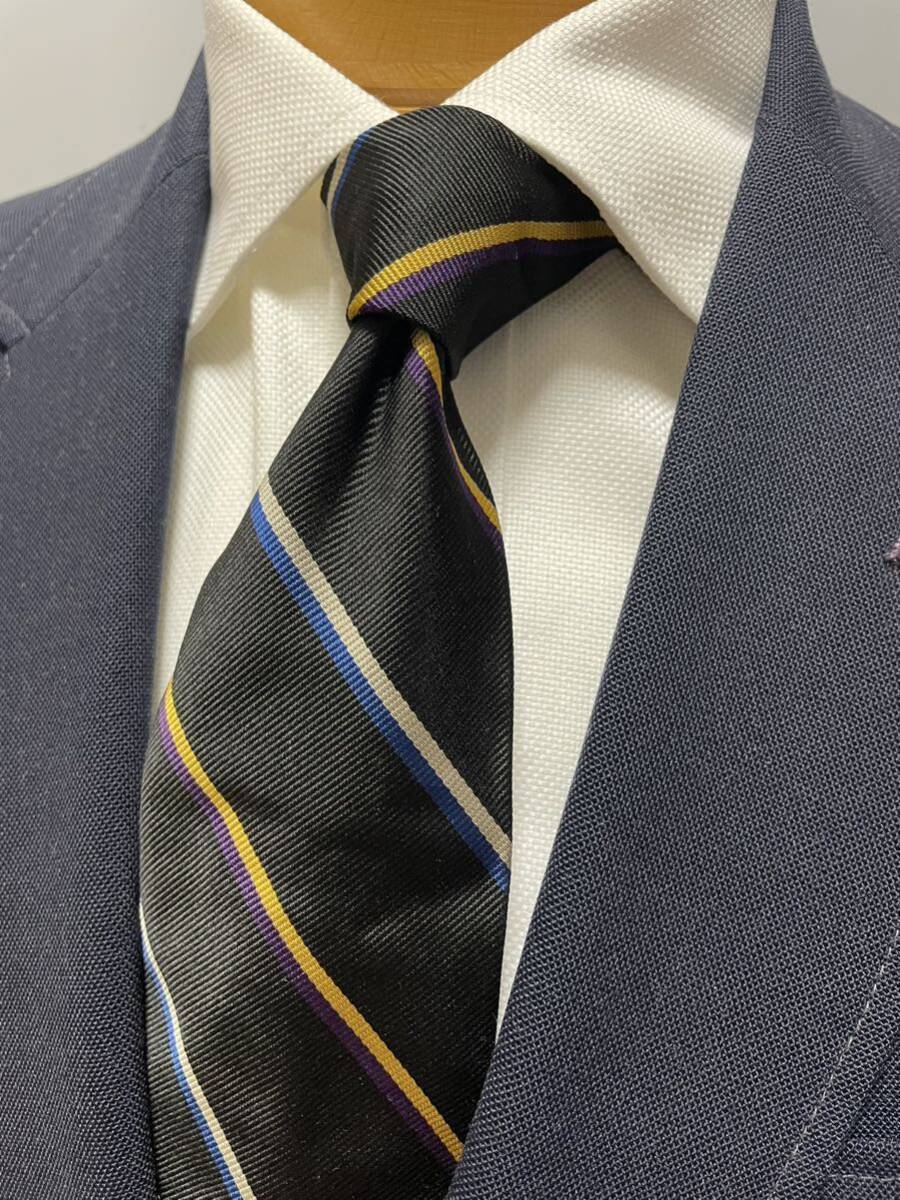 【未使用】ラルフローレン ブラック基調ストライプ ネクタイ大剣約10cm 黒 田中栄光堂 レジメンタル デッドストック拍卖