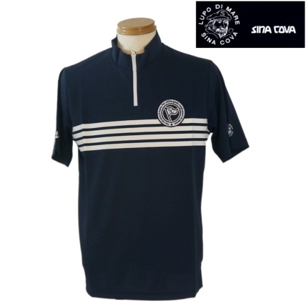 【春夏SALE】シナコバ ウティリタ/SINA COVA ハーフZIP半袖ポロシャツ メンズ Mサイズ 560-ネイビー拍卖