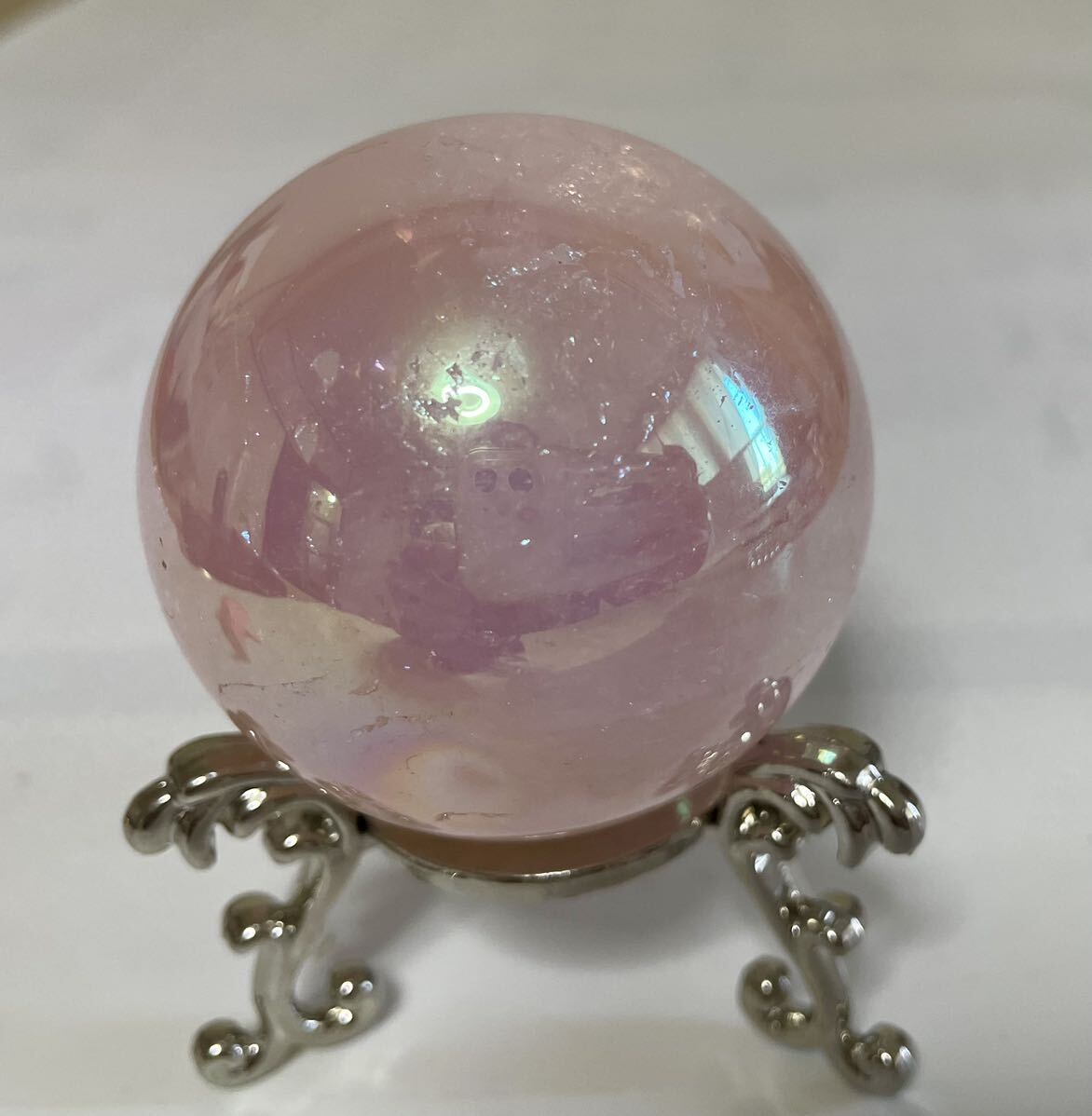 エンジェルオーラシトリン 黄水晶 002 クリスタル 天然石スフィア 丸玉 置物インテリア 幸運 財運UP 魔除 お守 ラッキー ピンク 恋愛運拍卖