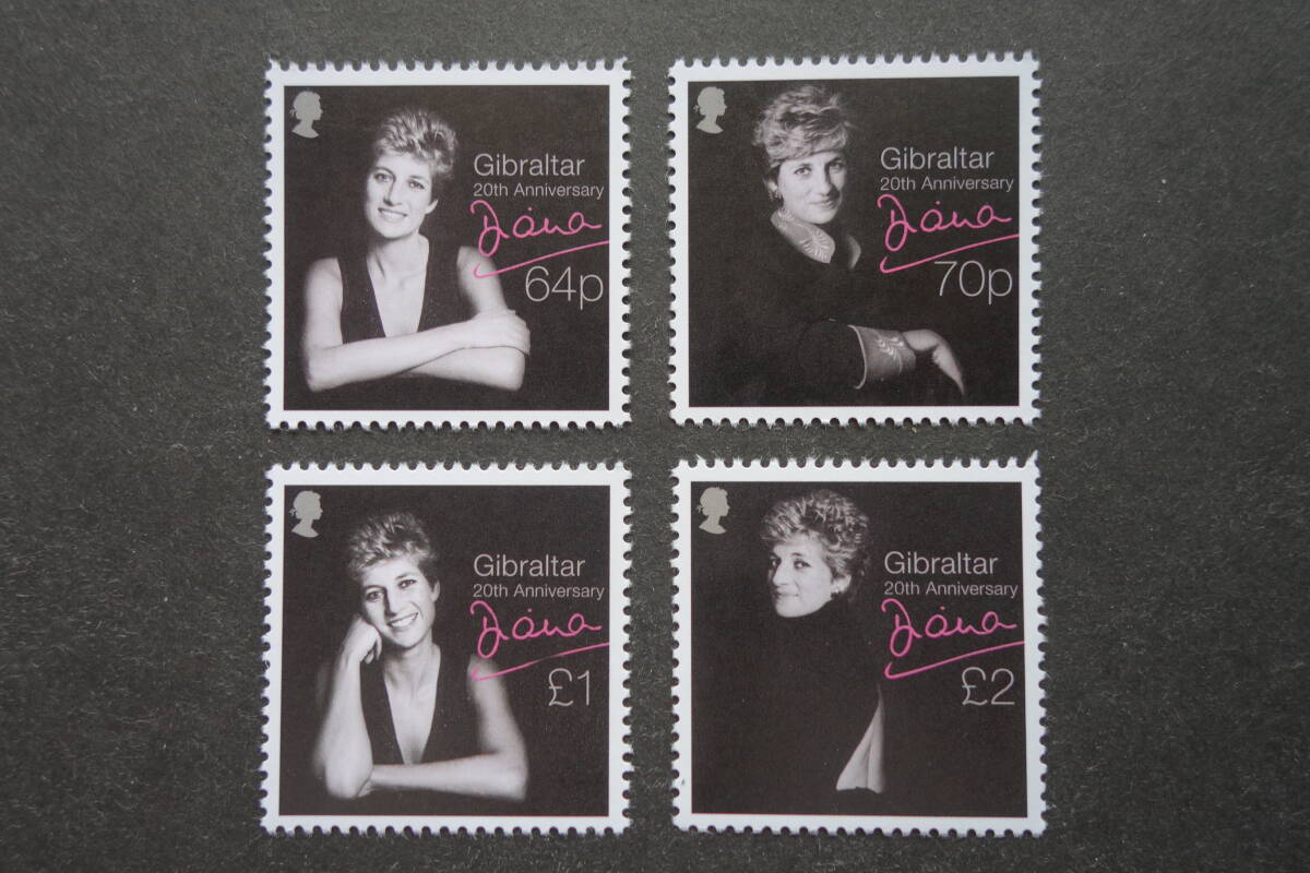 外国切手:ジブラルタル切手 「ダイアナ元皇太子妃没後20年」 4種完 未使用拍卖