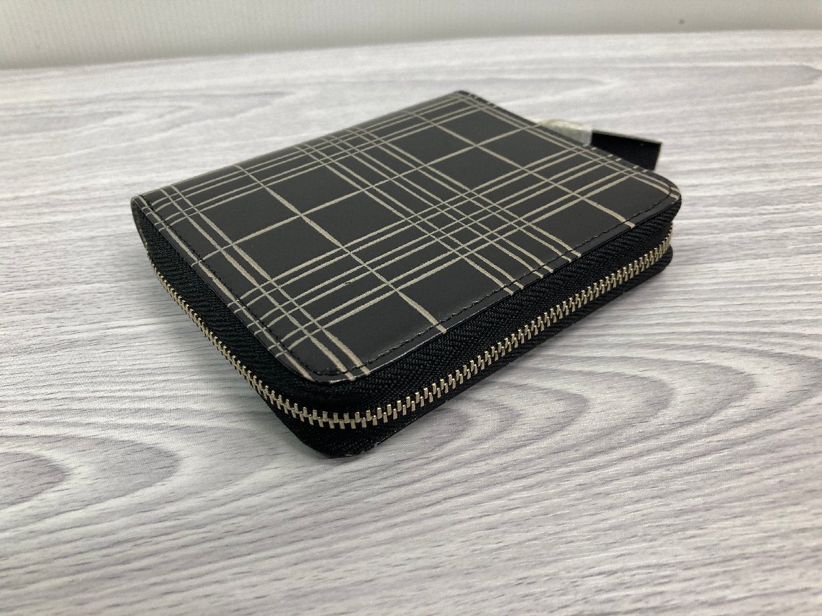 送料無料!ラウンドジップ財布 ウオレット コインケース付 型押しウインドウペインチェック 牛革 黒 MARGARET HOWELL★未使用格安!拍卖