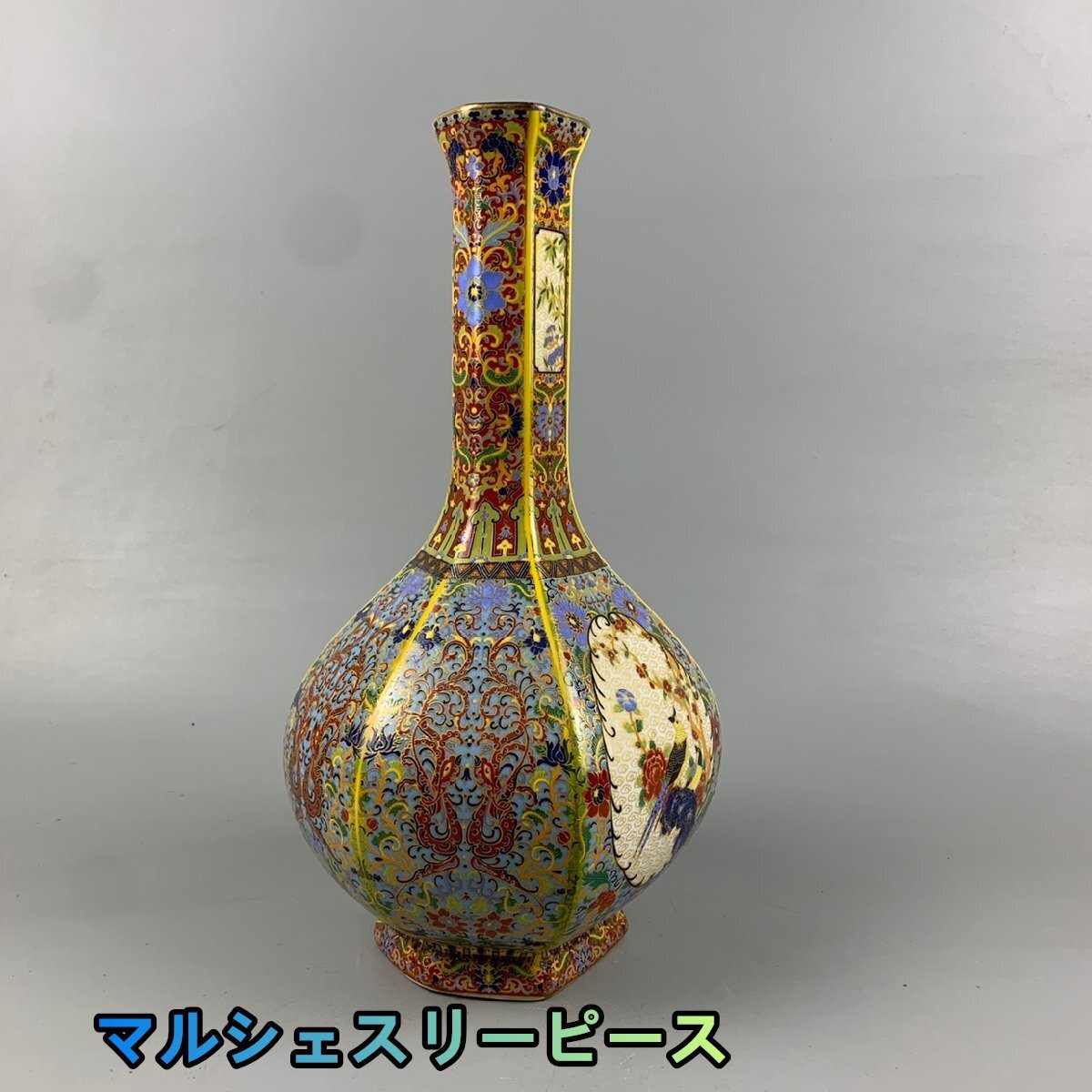 超美品! 琺瑯彩 花瓶 六方花瓶 花鳥柄 観賞 景徳鎮 装飾 中国陶磁 中国美術 コレクションY38276拍卖