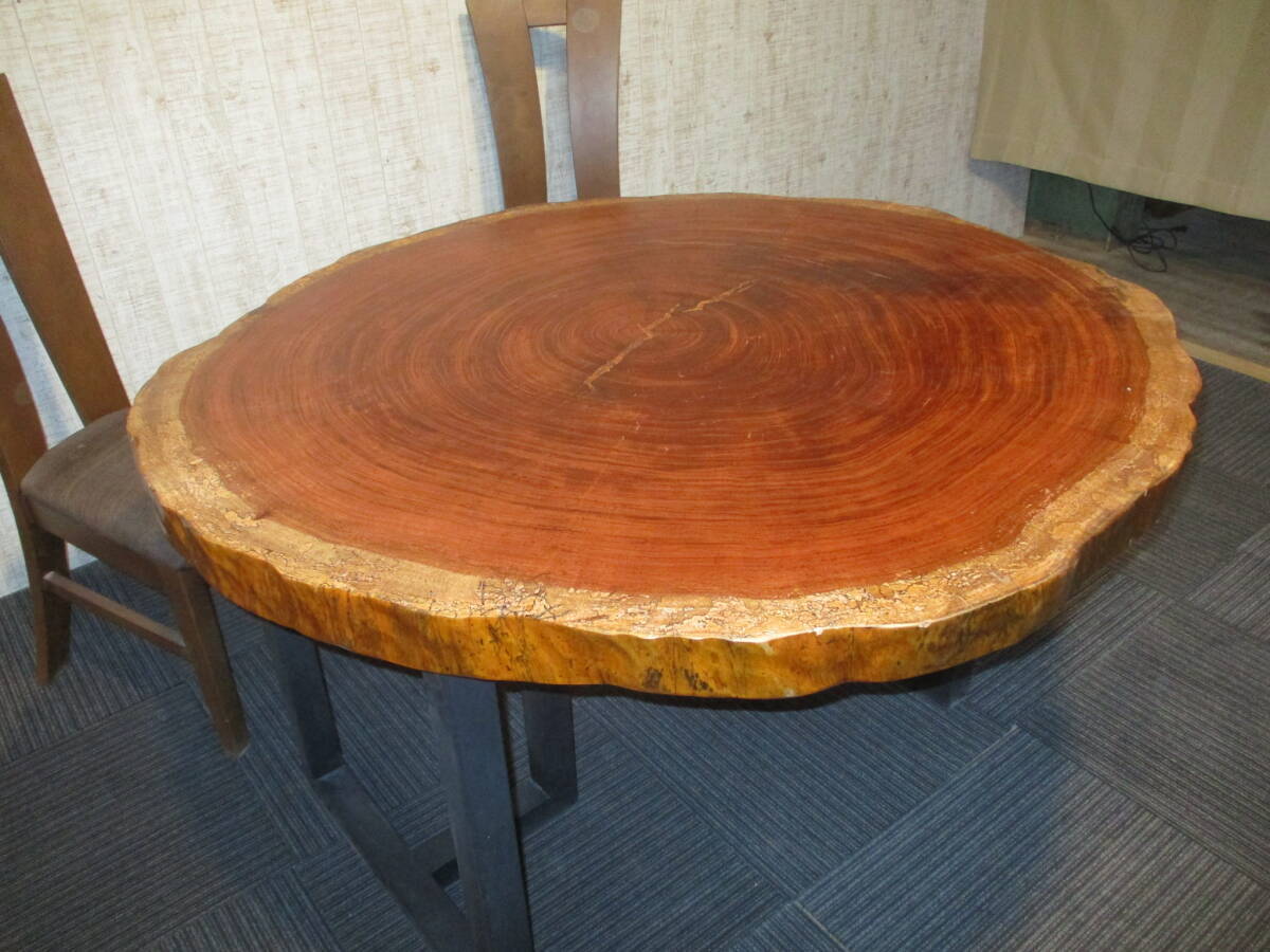 #1216■ ブビンガ 丸テーブル 輪切り 一枚板 無垢 テーブル 板 ローテーブル ダイニング 座卓 天板 カフェテーブル 拍卖