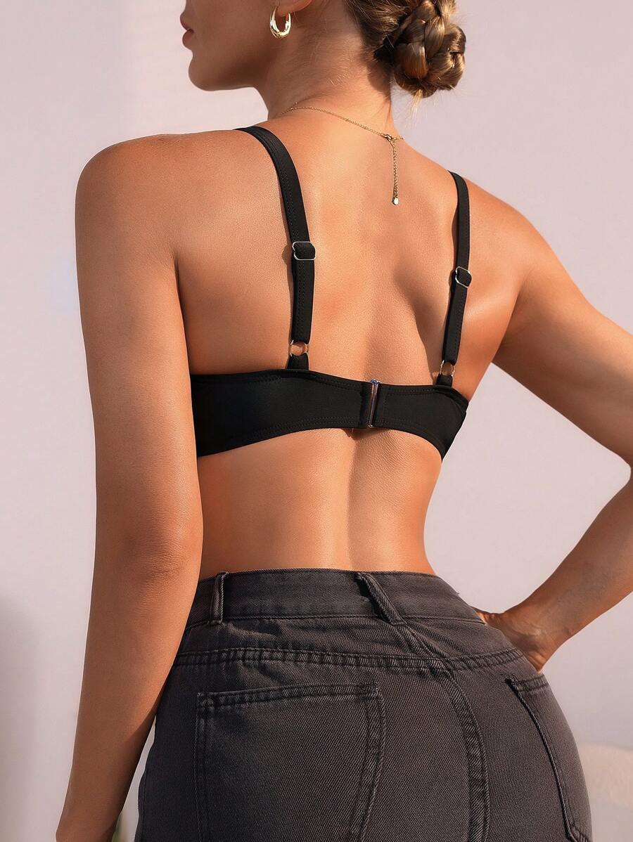 レディース 水着 トップス 夏のビーチ ソリッドカラー ホルターネック ビキニ トップ拍卖