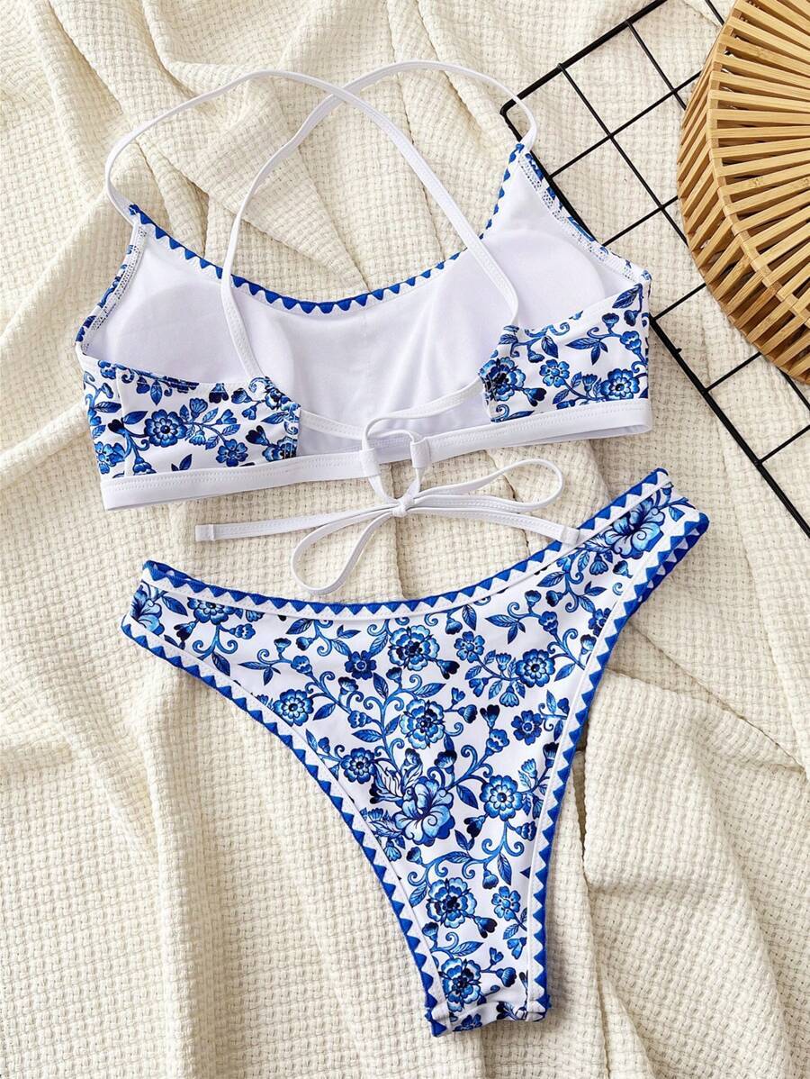 レディース 水着 ビキニセット 女性用 バケーション フラワープリント セクシーなビキニセット、プリント柄はランダムです拍卖