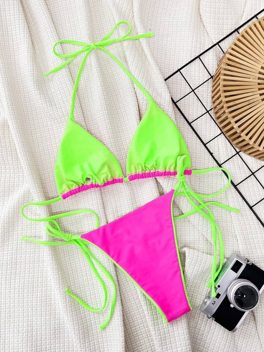 レディース 水着 ビキニセット レディース ネオンカッコウ ビキニセット、旅行用水着、リバーシブル、別々に着用可能、サマービーチ拍卖