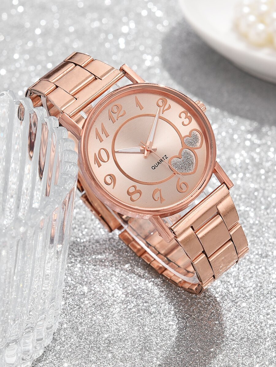 腕時計 レディース セット 1個 ラブハート ハートディテールクオーツウォッチ&1個 ブレスレットホリデーレディースウォッチ、ロー拍卖