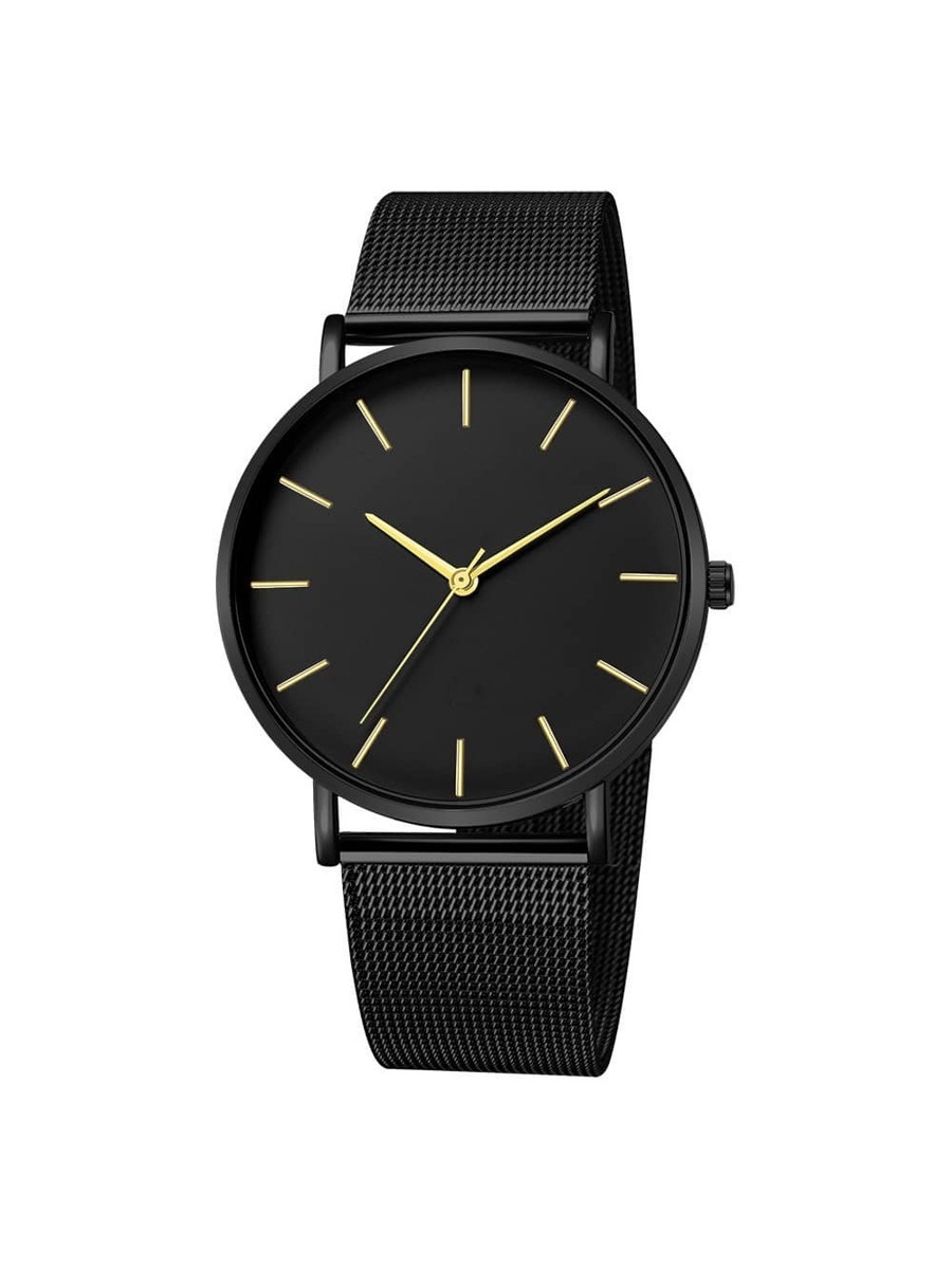 腕時計 レディース クォーツ 高級感のあるメタルストラップ レディースウォッチ、ブラック&ゴールド ラージダイアル クオーツ レデ拍卖