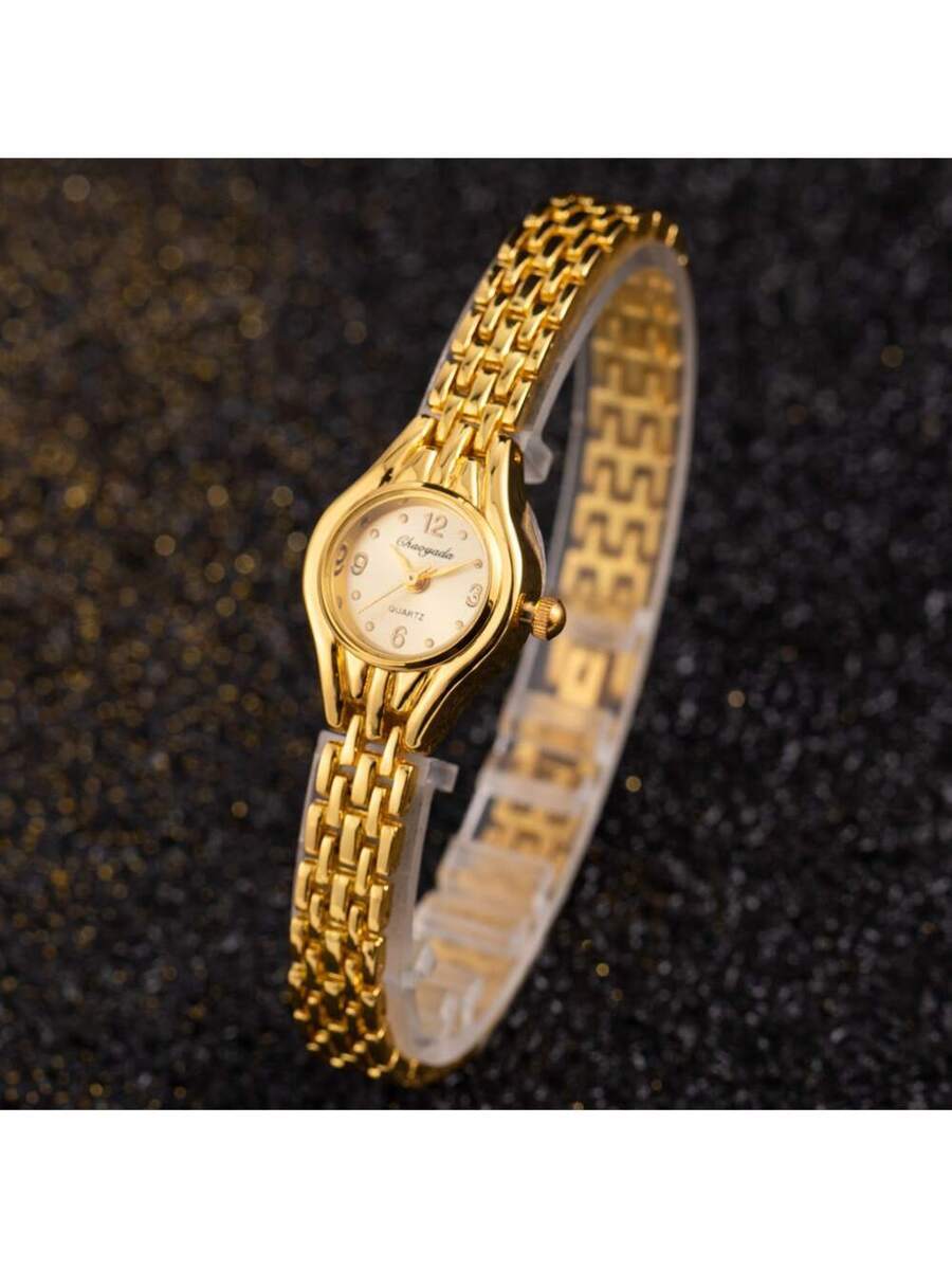 腕時計 レディース クォーツ 女性用ゴールドクォーツ腕時計1個、高級感ある女性用ビジネスメタルストラップスモールダイアルクロック、拍卖