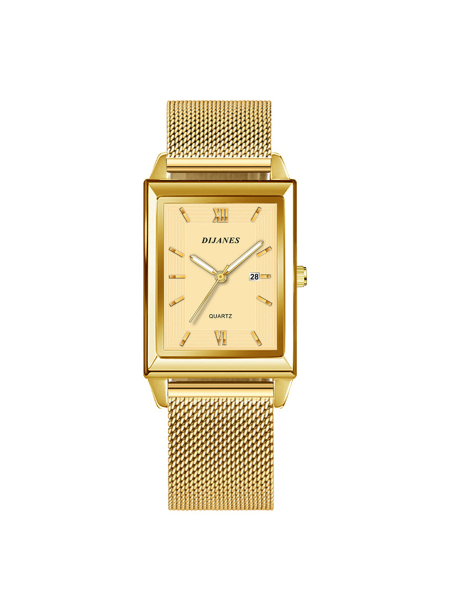 腕時計 レディース クォーツ 女性用 腕時計 1個、ゴールドカラー ステンレススチールストラップ、高級感のある長方形の針クオーツウ拍卖