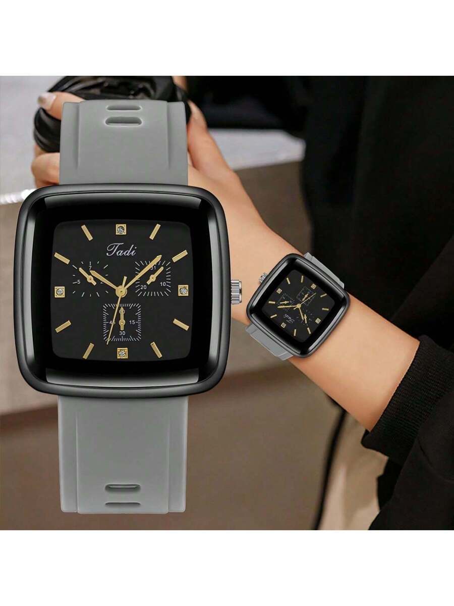 腕時計 レディース クォーツ 男女兼用 シリコンストラップ スクエアシェル クオーツ腕時計、ファッションビジネススタイル、メンズ/拍卖