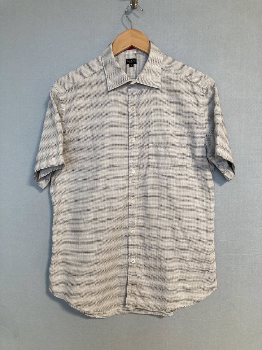 ★Paul Smith ポールスミス ステッチ柄 半袖シャツ XL 日本製 ホワイト ブラック ジャガード ポケット拍卖