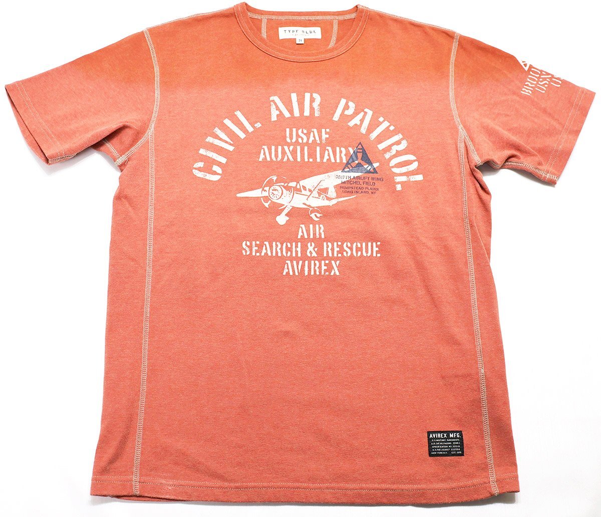 TYPE BLUE by AVIREX (アヴィレックス) Crew Neck Tee - CIVIL AIR PATROL - / クルーネックTシャツ #6173309 美品 ブリック size M拍卖