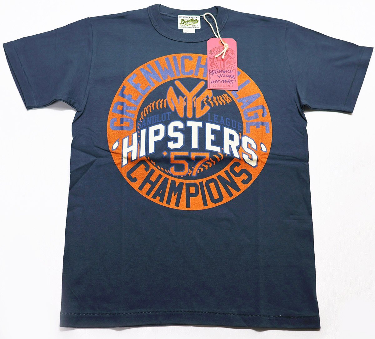 BO'S GLAD RAGS (ボーズグラッドラグス) クルーネックTシャツ “HIPSTERS” FCC22-02 未使用品 ブルー size S / バーンストーマーズ拍卖