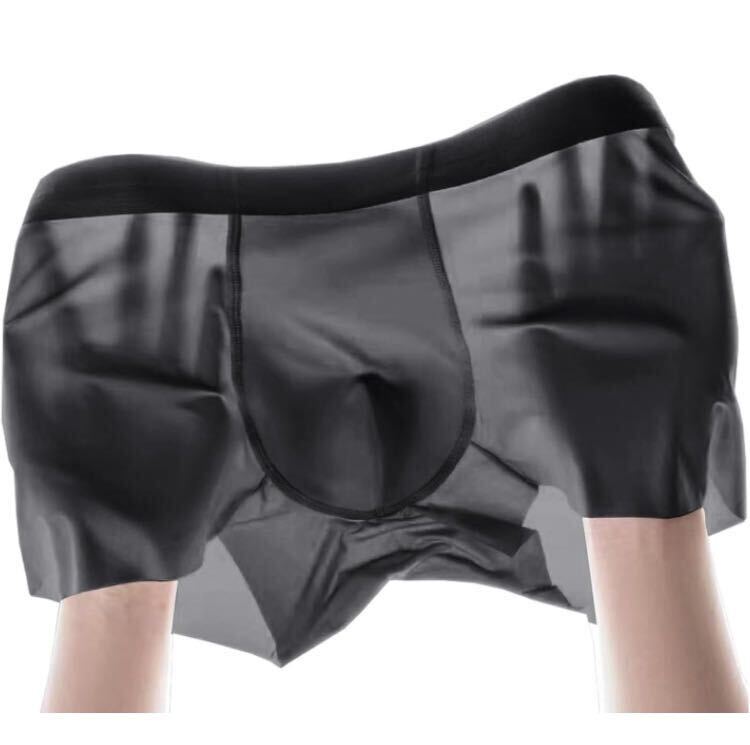 メンズボクサーパンツ 薄型 ブリーフ アイスシルク下着 3D 立体成型 薄型 シームレス ボクサーブリーフ メンズパンツ 冷感パンツ 黒2枚L拍卖
