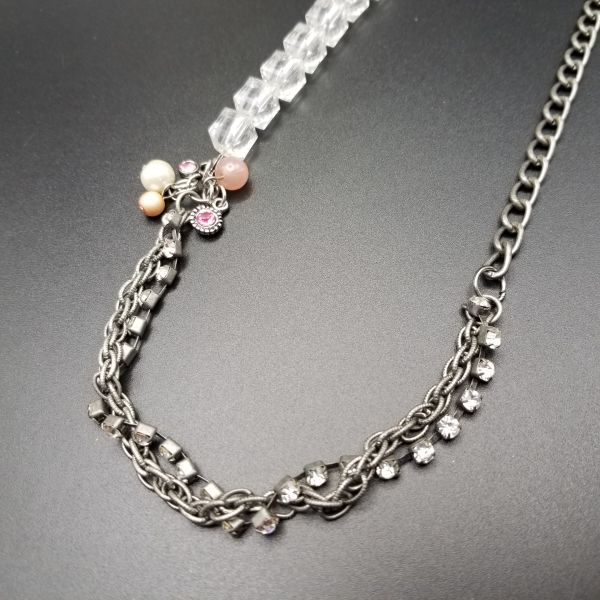 ミックス素材 クリアビーズ チェーンリンク ヴィンテージ ネックレス 存在感 大ぶり ペンダント YS926拍卖