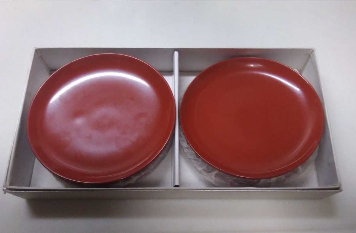 未使用新品 朱色★木製漆皿5枚拍卖