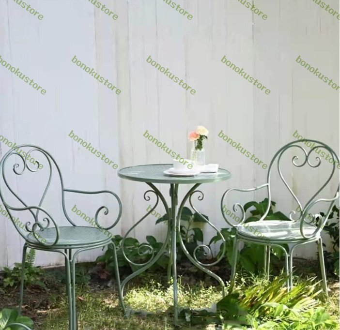 ガーデン テーブルセット 3点セット アルミ 屋外テーブル 椅子セット 防水 強力耐荷重 耐熱 四季通用 組立簡単 (3点セット グリーン)拍卖