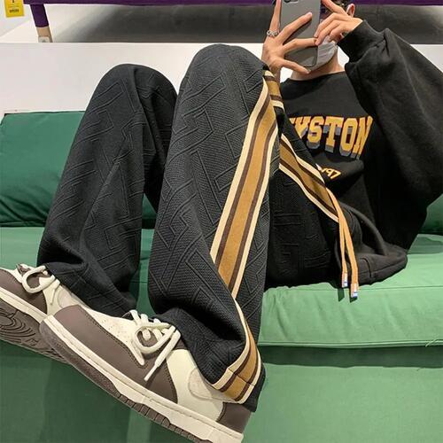 Mサイズ メンズ サイドライン モード ストリート モノトーン かっこいい ダンス 大きめ ジャージパンツ ブラック 黒 MNE0175拍卖