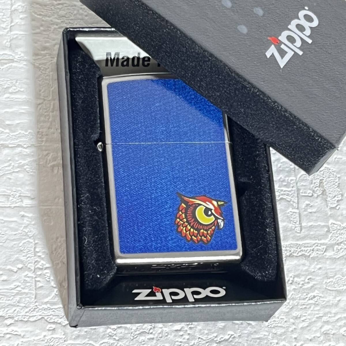 未使用 Zippo ジッポ PLANETA DENIM フクロウ柄 ケース2015.9 インナー2015.9 メタル × ブルー 箱付き 10拍卖