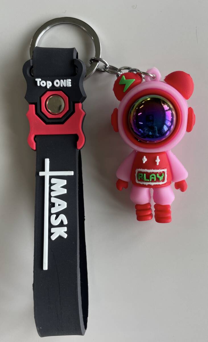 送料140円~☆PLAYベアー キーホルダー ピンク☆プライズ品 ベア 熊 マスコット フィギュア キーリング ラバーストラップ 宇宙飛行士拍卖