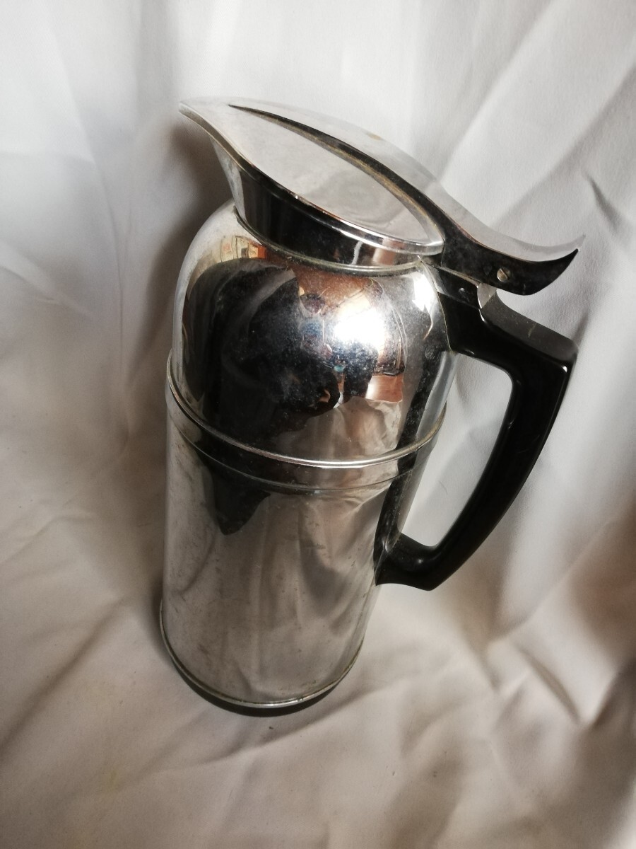 レトロ ステンレス 魔法瓶 ポット アンティーク 一輪挿し 花瓶 高さ30cm拍卖