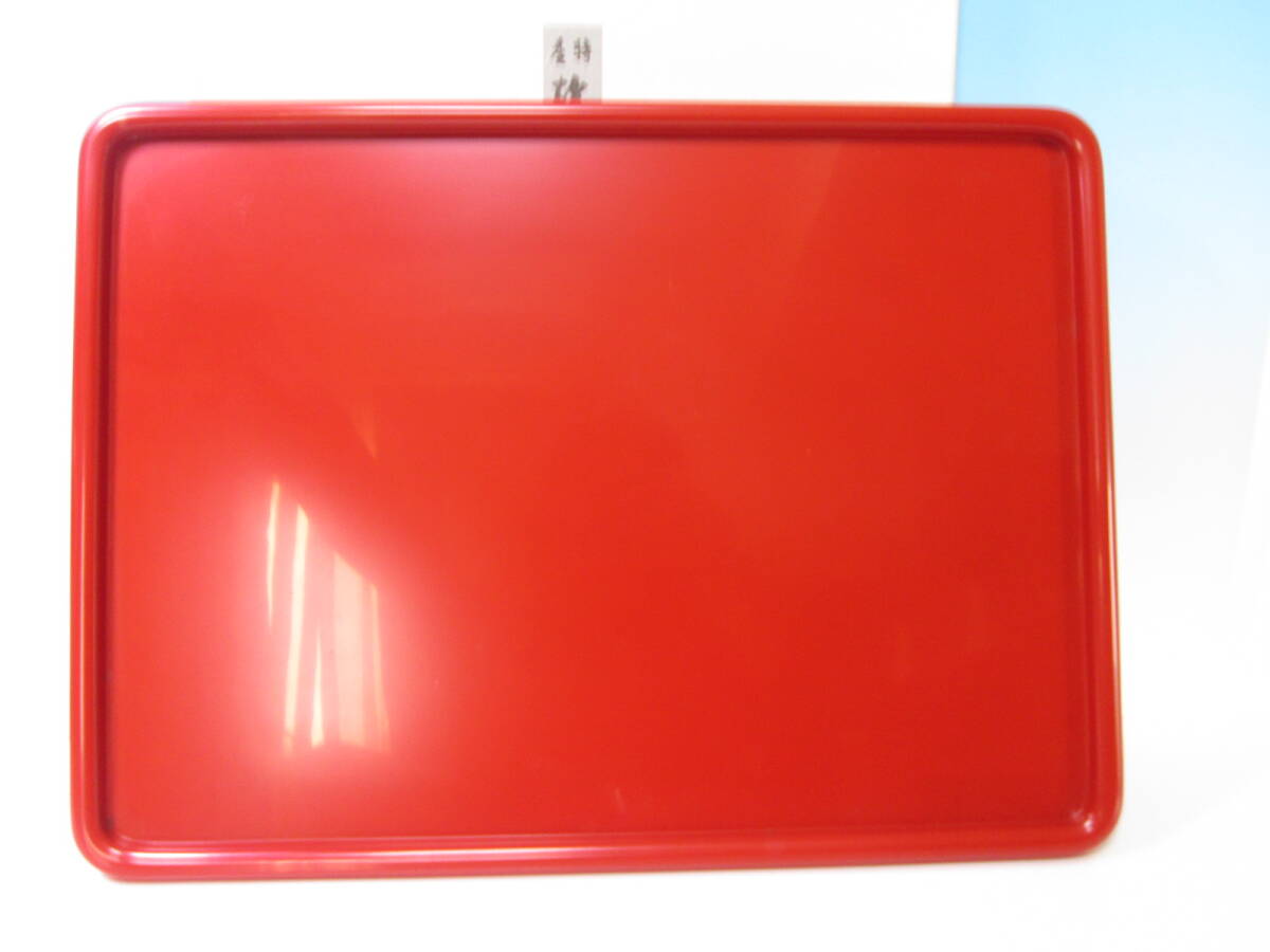 ☆お料理屋さんの器 輪島塗 輪島屋本店 洗朱塗り トレー 45.5x33,5cm 五枚 箱付 大盆/お膳/懐石/割烹/日本料理拍卖