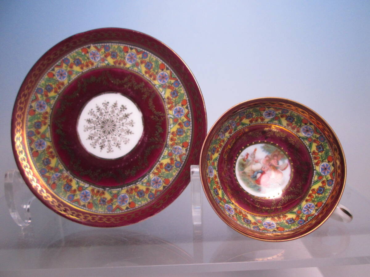 ☆西洋アンティーク・窯不詳 1861 金彩貴婦人文 デミタスカップ&ソーサー D ヴィンテージ拍卖