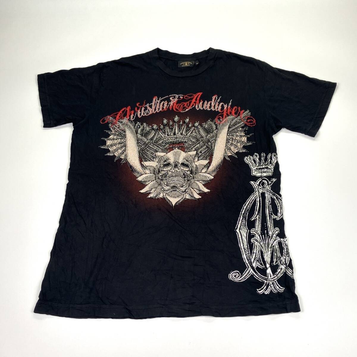 L CHRISTIAN AUDIGIER クリスチャンオードジェー USA製 ビーズ加工 スパンコール 丸首 ブラック 半袖 リユース ultramto ts2488拍卖