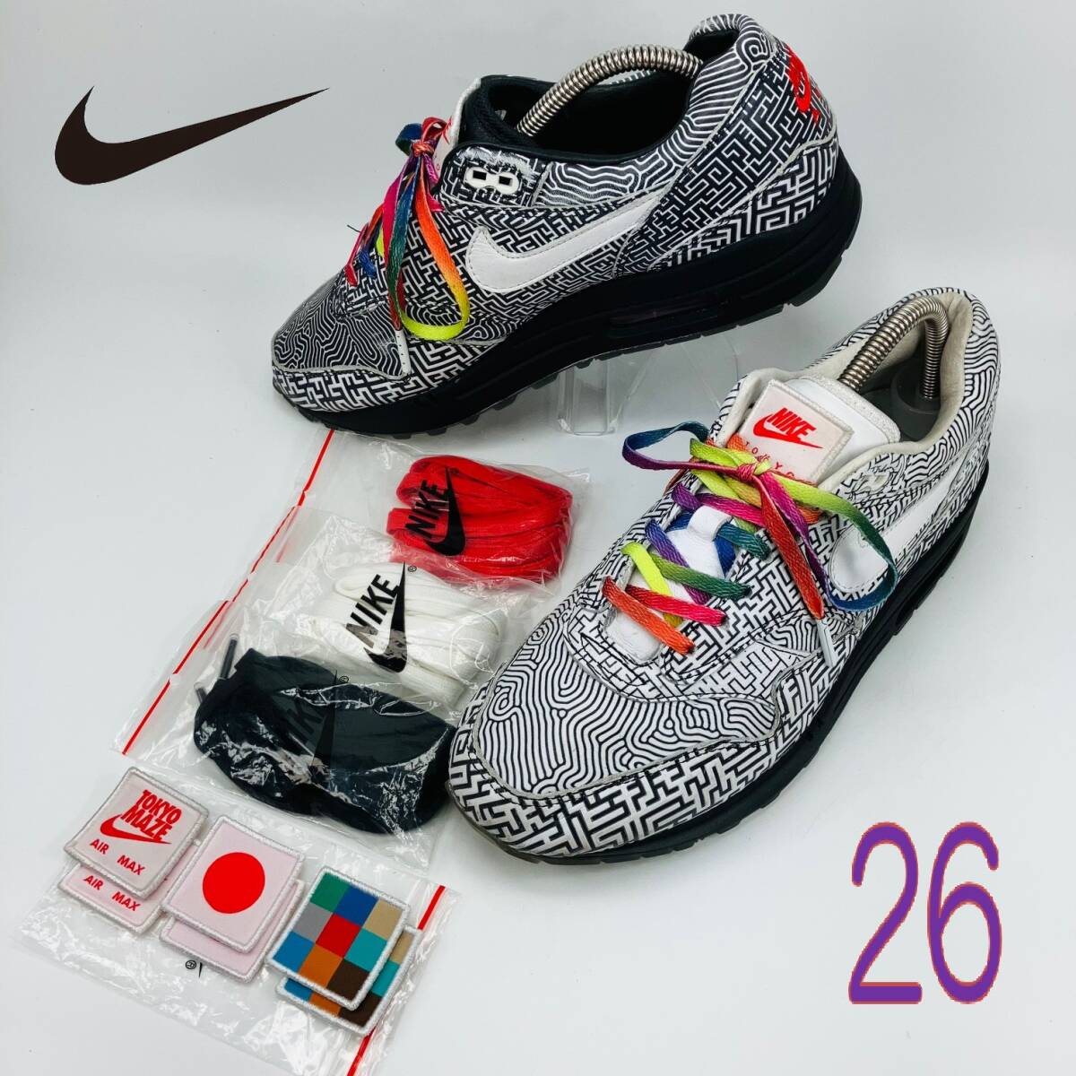 【Bランク】【現状美品】【エアクッション良好】【洗濯除菌済】【替え紐付き】【替ワッペン付】NIKE AIR MAX 1 OA  (CL1505-001) 26 US8拍卖