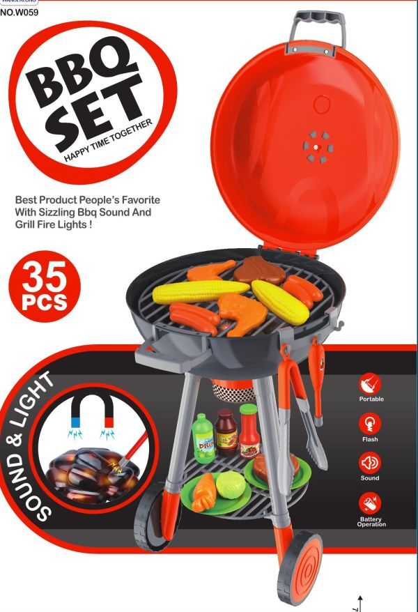 大幅値下げ!【アイテム充実】効果音付き ままごと バーベキューセット ☆ BBQセット ☆付属の着火棒で炭に火(ランプ)が付きます拍卖