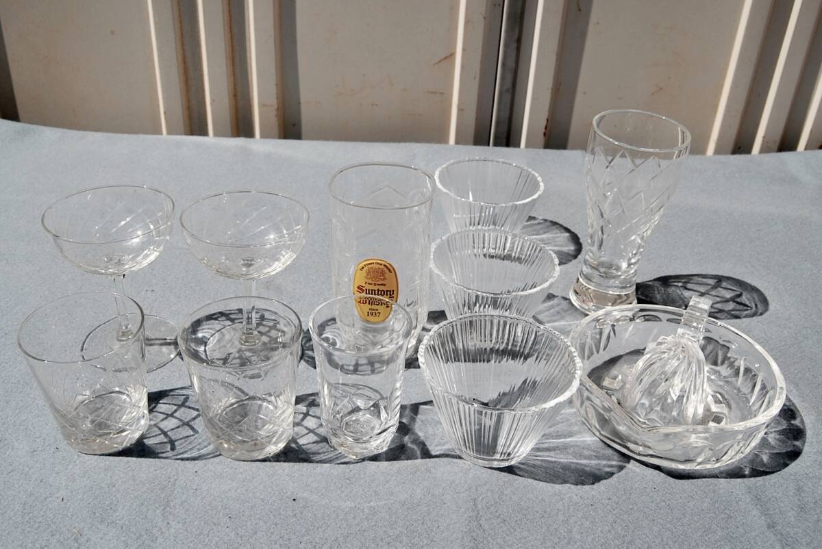 11個 昭和品混在 ガラス器 ロックグラス カクテル 角瓶 一口グラス アイスコーヒー おつまみ小鉢 レモン絞り器拍卖