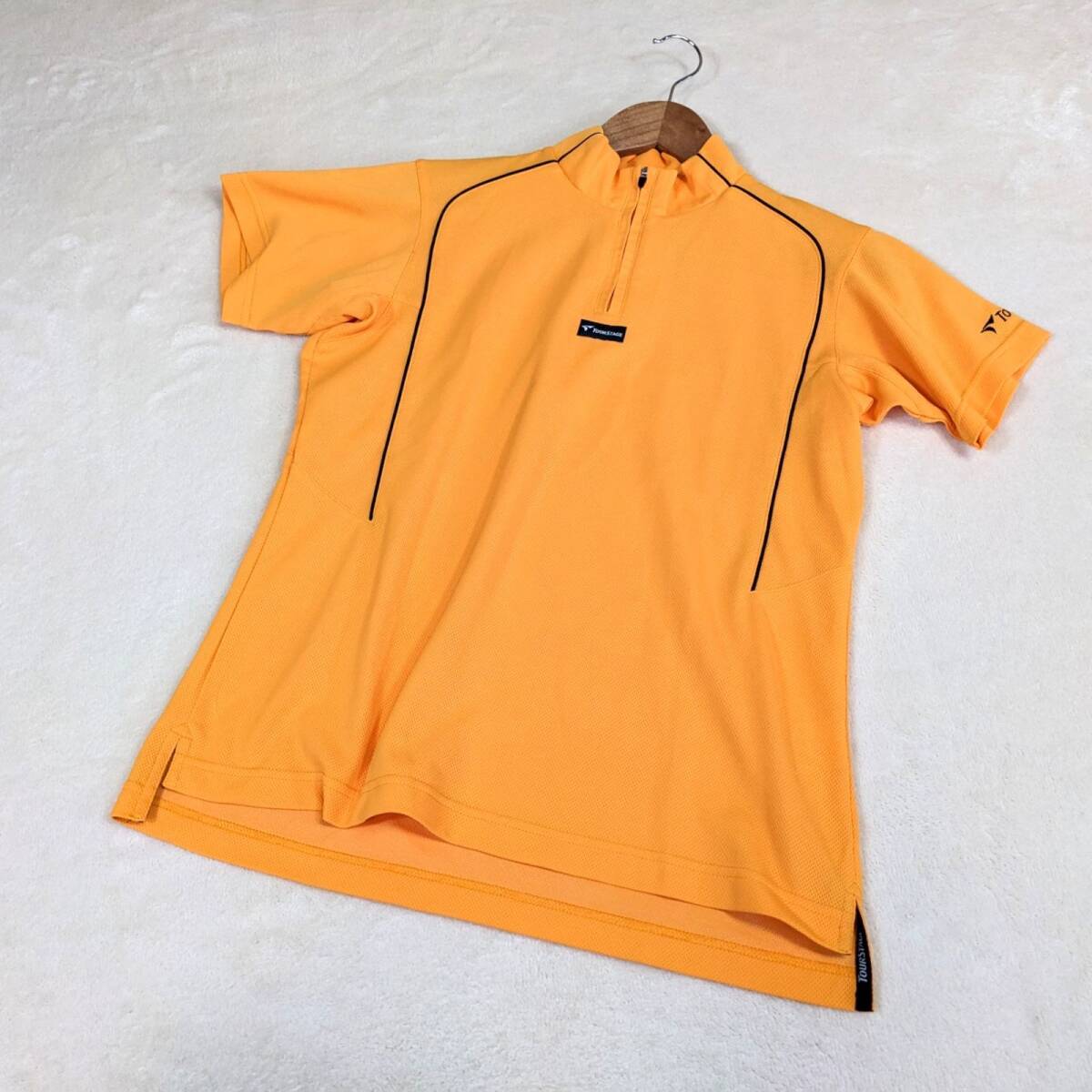 【ツアーステージ】ゴルフウェア シャツ ハーフジップ 黄色 L ワンポイント 半袖 Y2K フェアリーグランジ バレエコア 森ガール拍卖