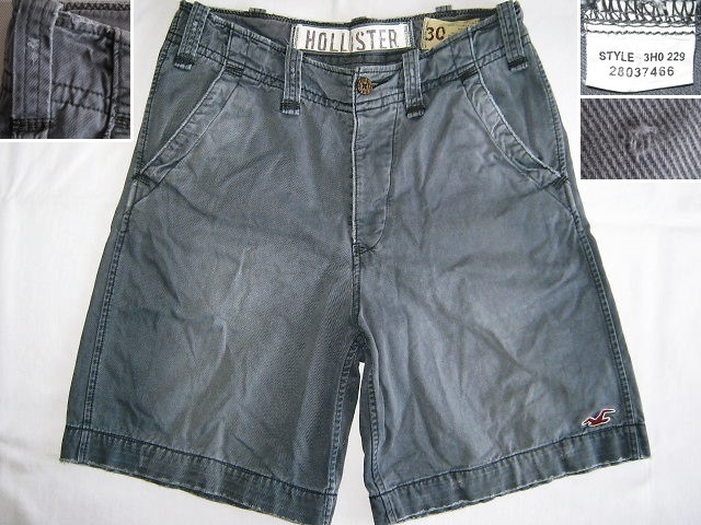 ★古着 HOLLISTER ホリスター ショートパンツ ハーフパンツ W30 ウエスト約88cmぐらい グレー ボタンフライ ウォッシュ加工 ダメージ加工★拍卖
