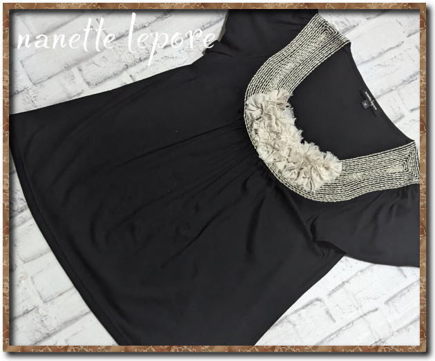 ☆nanette lepore ナネットレポー 飾り付きカットソー 黒☆拍卖