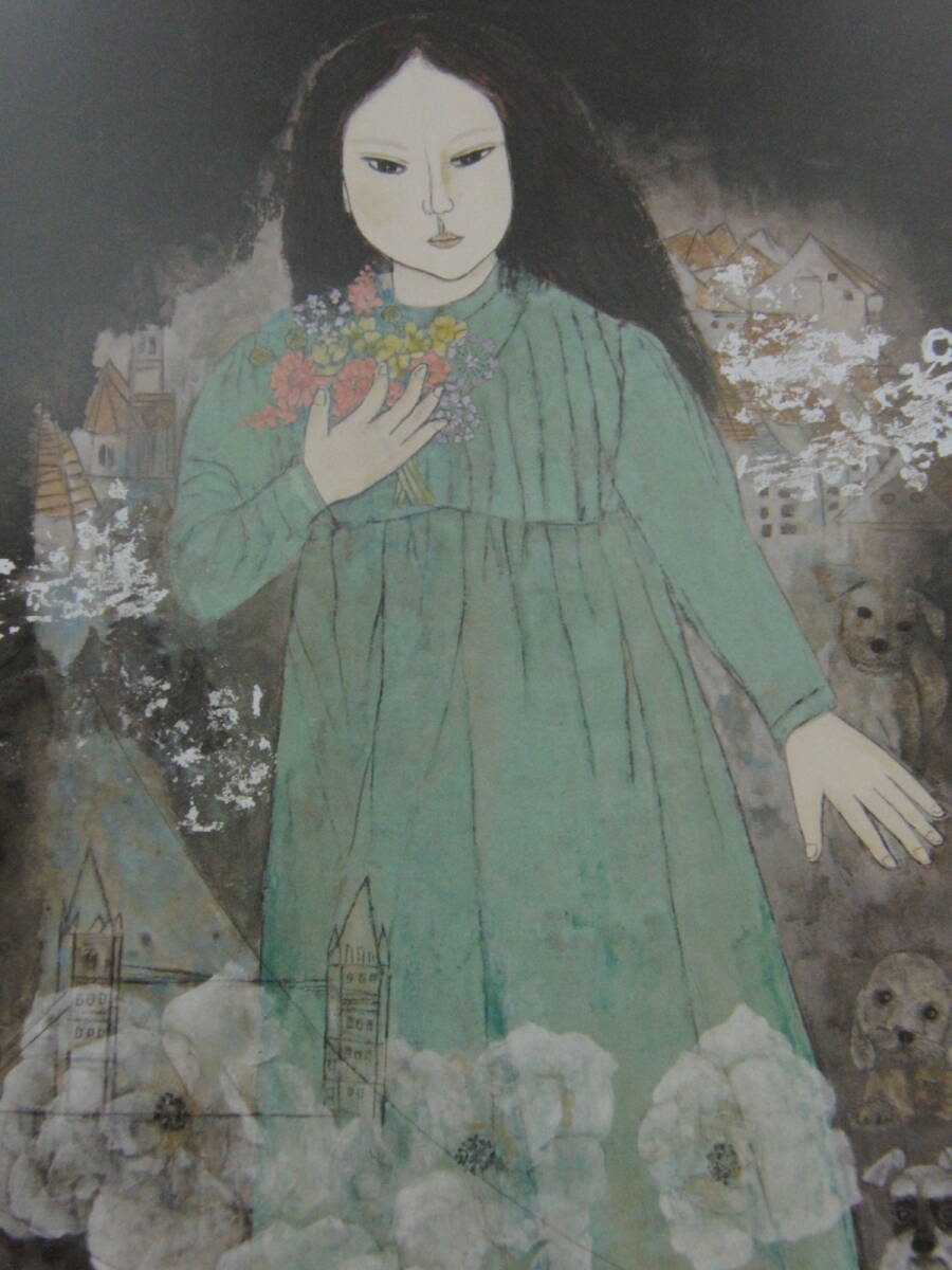 菊川三織子、「待春」、希少画集・額装画、日本製・新品額縁にて額装致します、状態良好、日本人画家拍卖