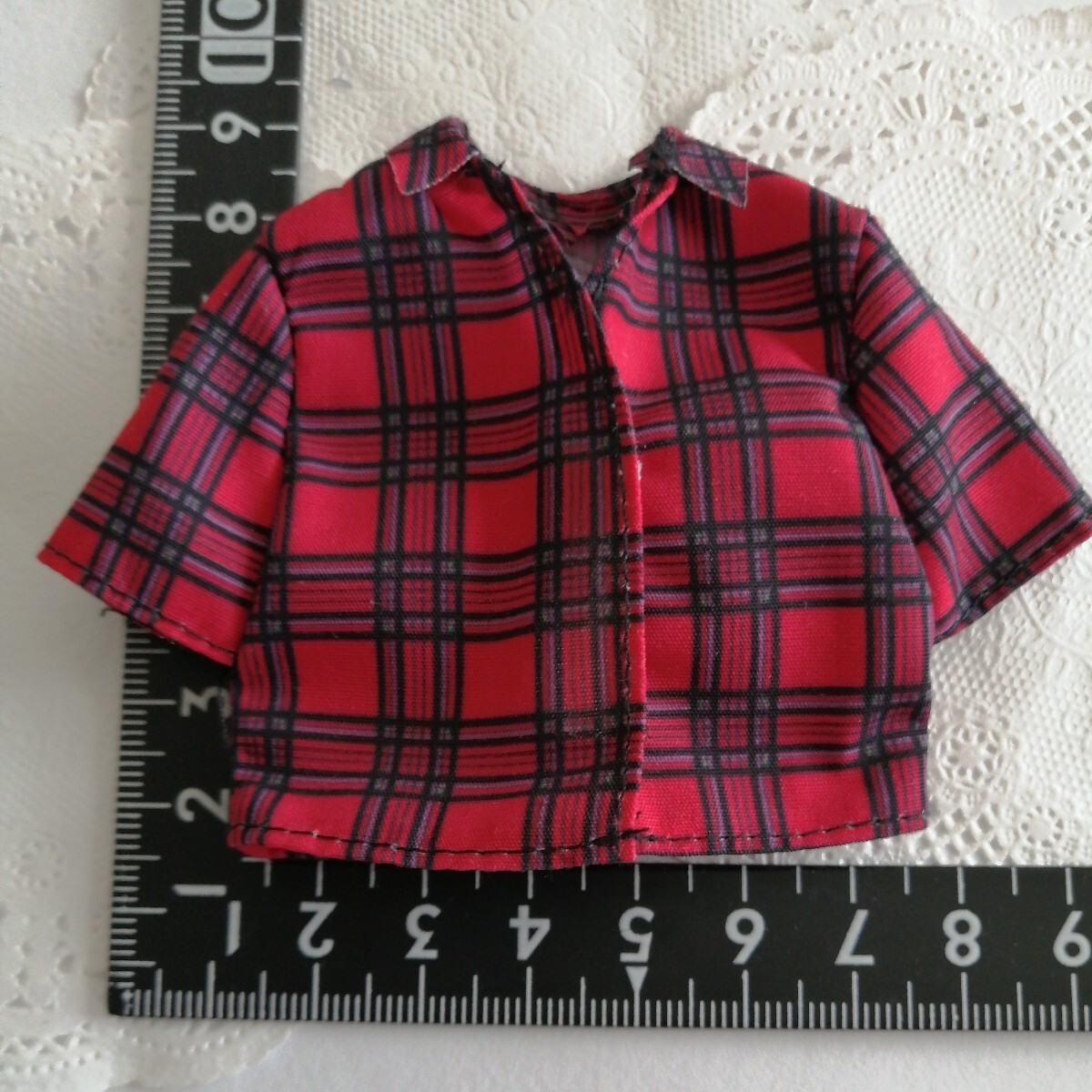 4r606 ドール用 トップス シャツ 赤 チェック 半袖 momoko ジェニー バービー タミーちゃん ペッパーちゃん 1/6ドール拍卖