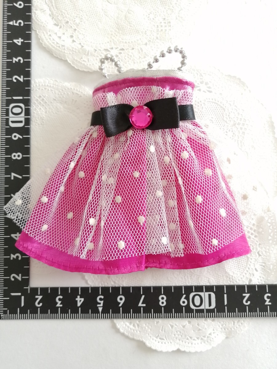 4r624 ドール用 ミニドレス ピンク×レース 黒リボン ピュアニーモ リカちゃん ブライス 1/6ドール拍卖