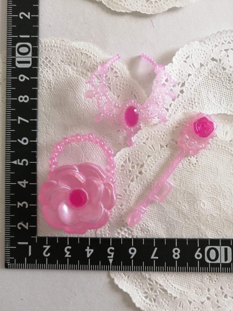 4r626 ドール用 ジェニー リカちゃん プリンセス ステッキ バッグ ネックレス セット クリアピンク 1/6ドール プリンセス お姫様拍卖