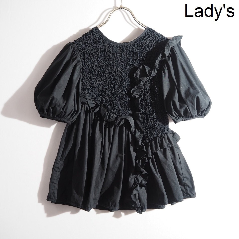 M5950P ▼CECILIE BAHNSEN セシリーバンセン▼23SS CARLOTTA コットン ショートスリーブ フリル ブラウス ブラック UK6/US2 春夏 rb mks拍卖