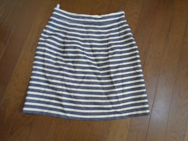 美品*インディヴィ*44*ボーダー柄スカート*麻*INDIVI*夏スカート*ひざ丈スカート*夏*春*秋*大きいサイズ*エルモード*3L*拍卖