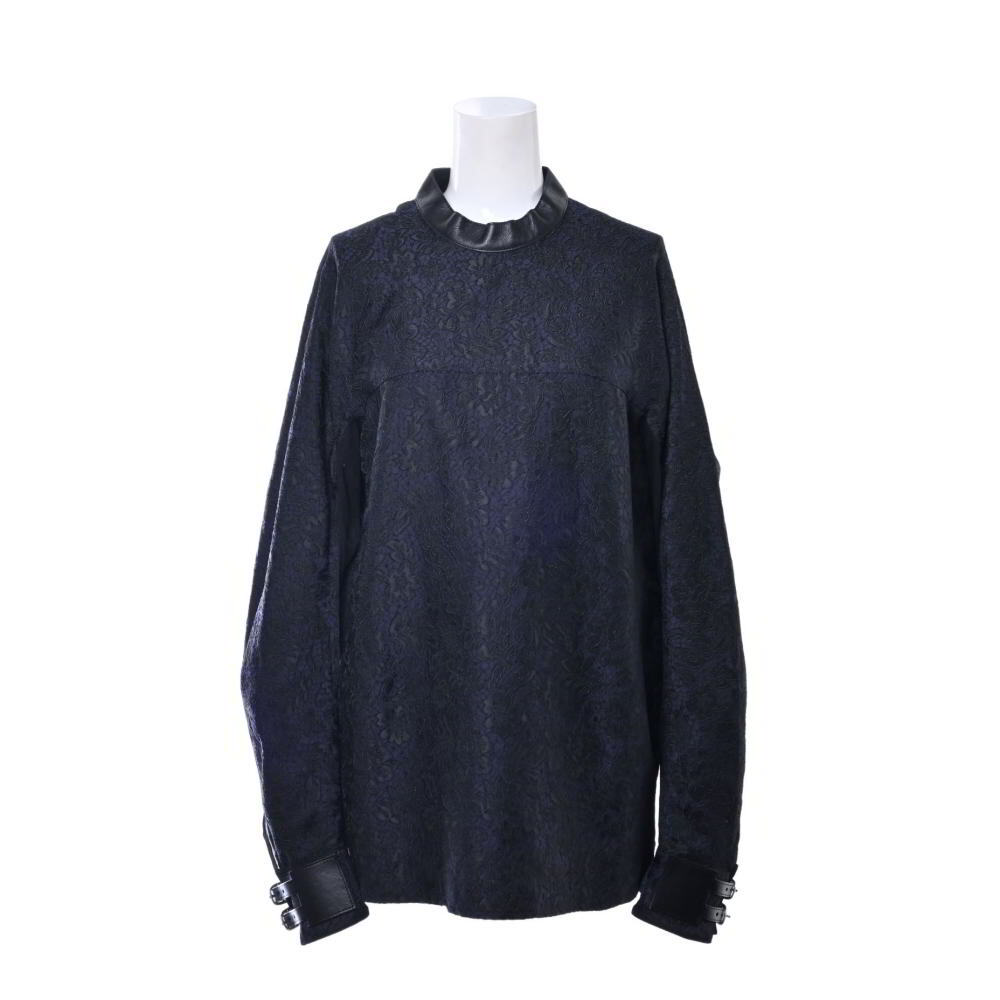 美品 3.1 Phillip Lim 袖ベルト レザー切替 レース トップス 0 ネイビー スリーワン フィリップリム KL4BPBUK31拍卖