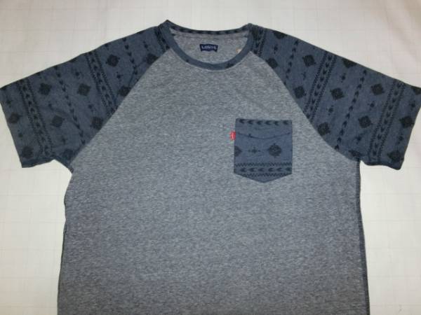 USA購入 リーバイス【Levi's STRAUSS & CO.】ポケット付TシャツUS L 灰 x 紺柄拍卖