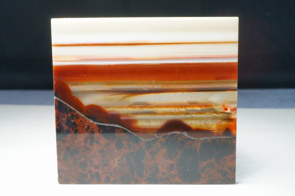 希少!昔の在庫なので上質!縞模様が綺麗な上質ブラジル産瑪瑙&十勝石オブシディアン・メノウ・めのう・メノー・ピクチャーメノー板原石拍卖