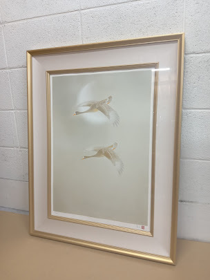 ▽ 【382】 上村淳之 作 「雁金」 / 絵画 シルクスクリーン 額 画家 真作拍卖