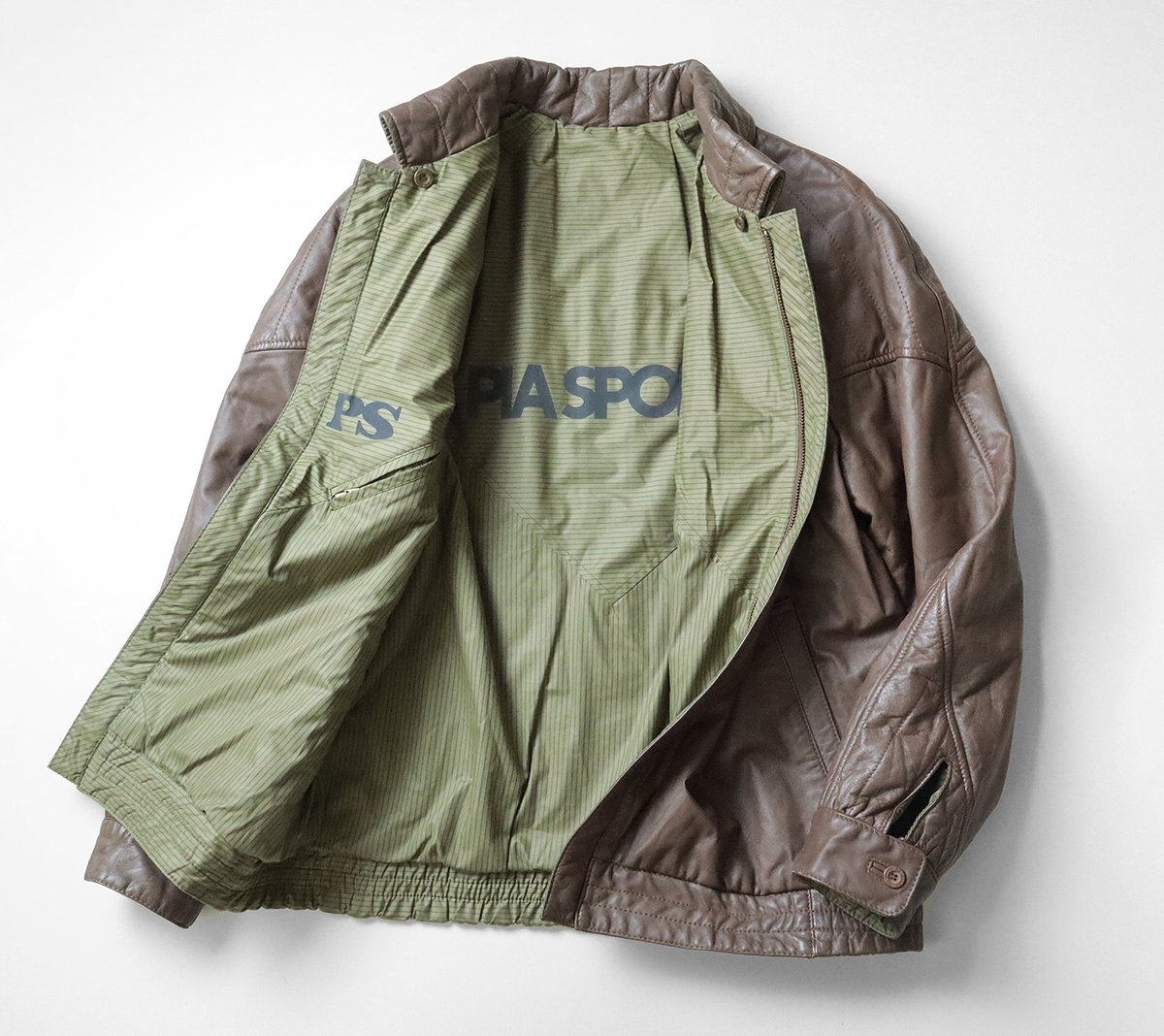 PIA SPORTS ◆ 牛革 リバーシブル* レザー × ウェザークロス ジャケット (ブラウン/カーキ サイズⅣ) ブルゾン ピアスポーツ ◆GG16拍卖